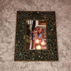Peacock color beaded picture frame